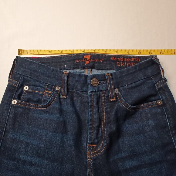7 For All Mankind Jeans Size 24/0 The Mid Rise Ankle Skinny Dark Wash - Picture 7 of 11